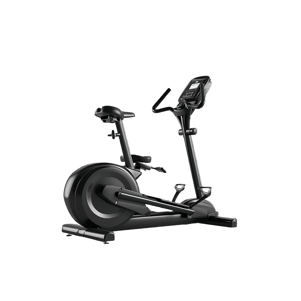 Stationary exercise bike on a white background