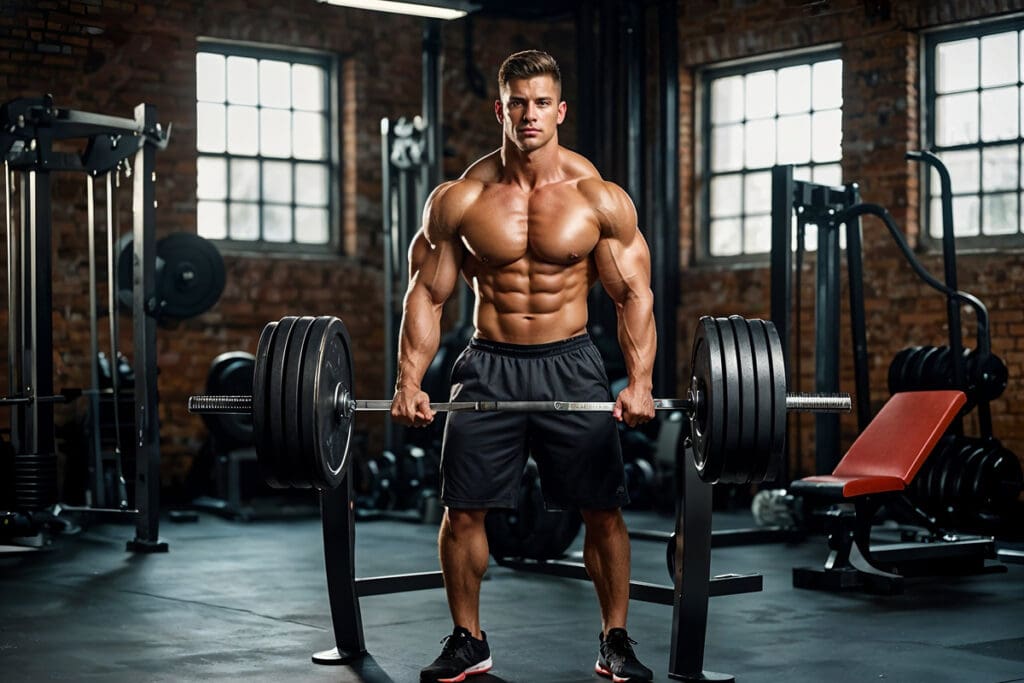 Man holding a loaded barbell during a deadlift
